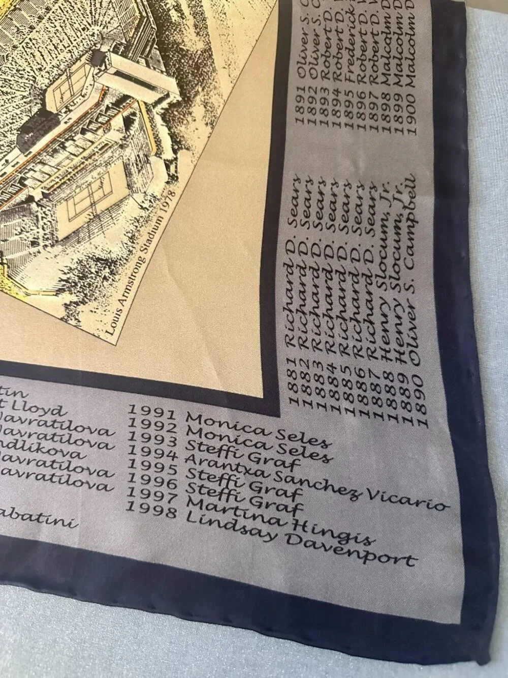 1998 US OPEN TENNIS COMMEMORATIVE SILK SCARF ---Listing all Champions